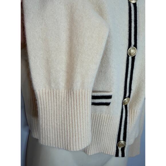 J. Crew Cashmere Sweater Lady Jacket Cardigan with Contrast Trim Sz M Cream - Picture 7 of 16